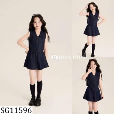 SG11596 SET ÁO VEST SÁT NÁCH MIX CHÂN VÁY XẾP LY