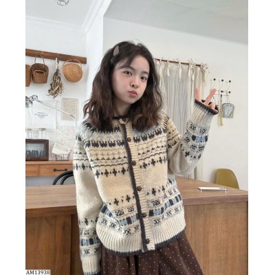 AM13938  ÁO LEN CARDIGAN HỌA TIẾT CỔ ĐIỂN