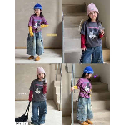 SG11617 SET ÁO THUN PHỐI 2 MẢNH + QUẦN JEAN RÁCH CHO BÉ