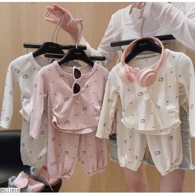 SG11618  SET NỈ HỌA TIẾT HELLO KITTY RÚT EO CHO BÉ