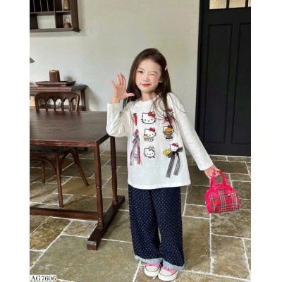 AG7606 ÁO THUN DÀI TAY HỌA TIẾT HELLO KITTY CHO BÉ