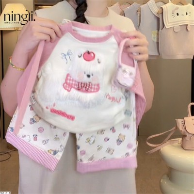 SG11614   SET ÁO PHỐI MÀU MIX QUẦN SUÔNG HOẠT HÌNH