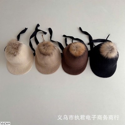 M4369 MŨ LEN PHỐI CHÙM LÔNG CHO BÉ