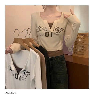 AM14024 ÁO THUN DÀI TAY CROPTOP GIẢ 2 LỚP