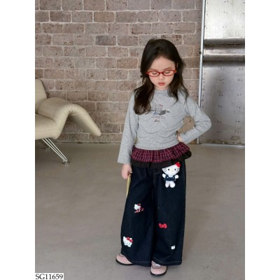 SG11659 SET ÁO THUN DÀI TAY MIX QUẦN JEAN KITTY BG