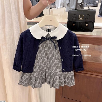SG11654 SET ÁO CARDIGAN MIX VÁY CỔ SEN