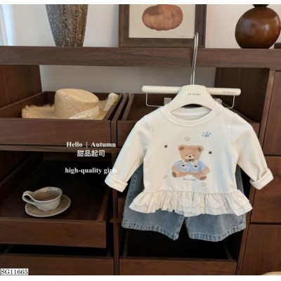 SG11665  SET ÁO THUN GẤU + QUẦN JEAN CẠP CHUN CHO BÉ
