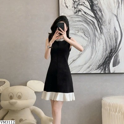 VM3112  VÁY SÁT NÁCH CỔ PHỐI NGỌC NỮ