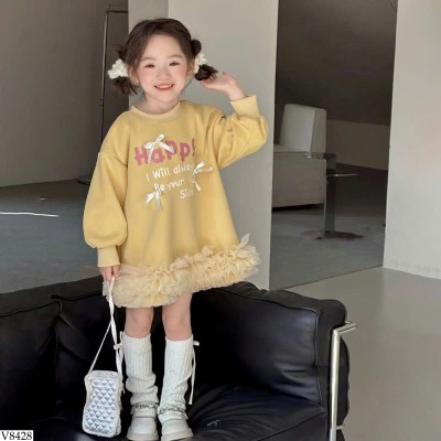 V8428 VÁY NỈ PHỐI REN NINGLI BG 