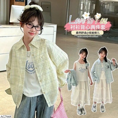 AG7668 ÁO SƠ MI KẺ DÀI TAY CHO BÉ GÁI