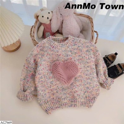 AG7669 ÁO LEN TIM CHO BÉ GÁI