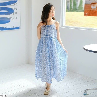 V8436 VÁY 2 DÂY HỌA TIẾT CHO BÉ GÁI