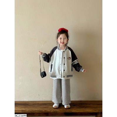 SG11699 SET ÁO BOMBOER KITTY MIX QUẦN KẺ BG