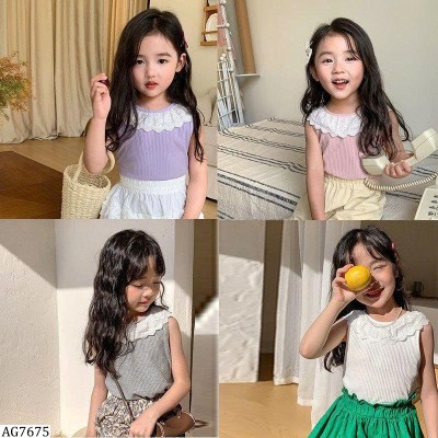 AG7675 ÁO SÁT NÁCH PHỐI CỔ REN BÉ GÁI