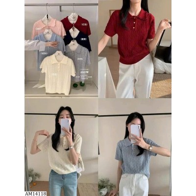 AM14118  ÁO LEN CỔ POLO PHỐI REN