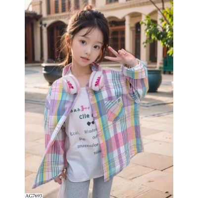 AG7693 ÁO SƠ MI KẺ MÀU DÀI TAY CHO BÉ GÁI