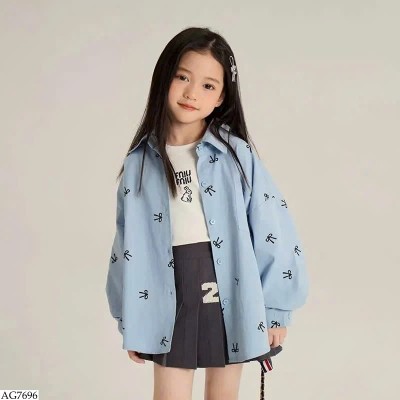AG7696 ÁO SƠ MI BÉ GÁI HOẠ TIẾT NƠ