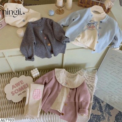 AG7703 ÁO CARDIGAN CÚC MÀU NINGLI BÉ GÁI