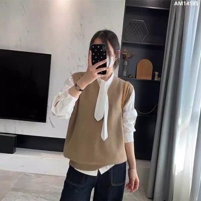 AM14185 ÁO GILE LEN DỆT KIM CỔ V