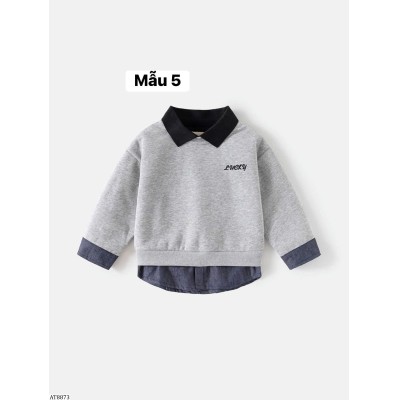 AT8873  ÁO NỈ PHỐI CỔ SƠ MI wellkids