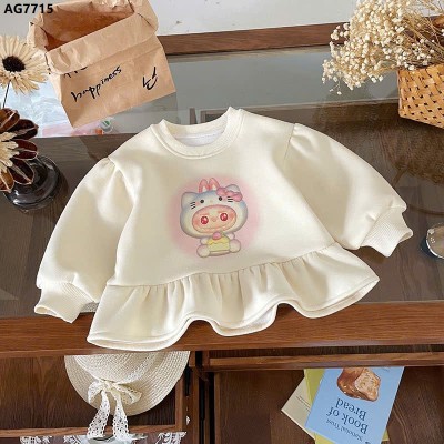 AG7715 ÁO NỈ VIỀN BÈO LABUBU BÉ GÁI