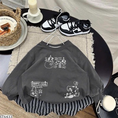 ST6433 ÁO THUN DÀI TAY MIX QUẦN SUÔNG KẺ