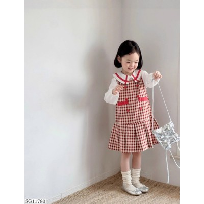 SG11780 SET ÁO SƠ MI + VÁY SÁT NÁCH ĐUÔI CÁ CỔ BÈO BÉ GÁI