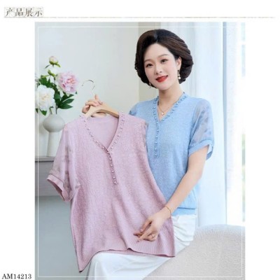 AM14213 ÁO DỆT KIM CỔ V ĐÍNH NGỌC TRUNG NIÊN