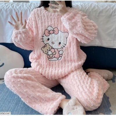 SM3597 BỘ NGỦ LÔNG DÀI TAY HELLO KITTY NỮ