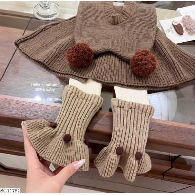 SG11787 SET ÁO CHOÀNG MŨ + QUẦN LEGGING LEN BÉ GÁI