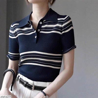 AM14219 ÁO POLO KẺ SỌC DỆT KIM CHO NỮ