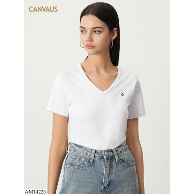 AM14226 ÁO CỘC TAY CỔ V CANVAUS