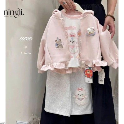 AG7756 ÁO KHOÁC NỈ HỒNG PHỐI BÈO NINGLI