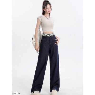 QM4795  QUẦN JEAN SUÔNG CẠP CHỮ