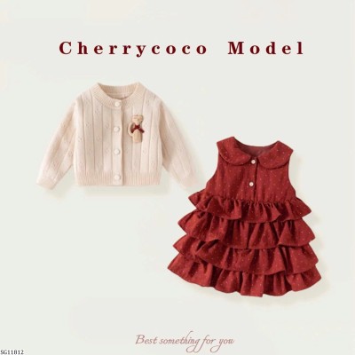 SG11812  SET ÁO CARDIGAN MIX VÁY CHO BÉ CHERRYCOCO