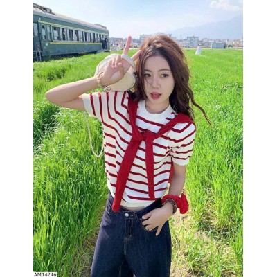 AM14246 ÁO KẺ ĐỎ KÈM KHĂN