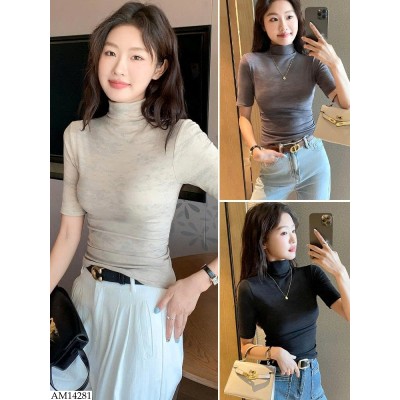AM14281 ÁO THUN CỔ CAO DÁNG ÔM TAY LỠ