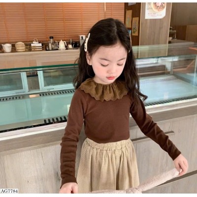 AG7784 ÁO THUN DÀI TAY PHỐI CỔ REN BÈO BÉ GÁI