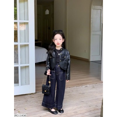 SG11836 SET 3 CHI TIẾT ÁO DA + QUẦN JEAN CHO BÉ