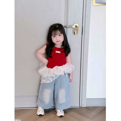 SG11861  SET ÁO BA LỖ PHỐI VOAN MIX QUẦN JEAN NINGLI
