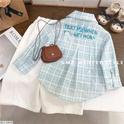SG11844 SET ÁO SƠ MI KẺ MIX QUẦN SUÔNG