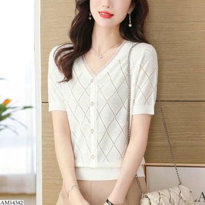 AM14342 ÁO CỘC TAY CỔ V CHO NỮ