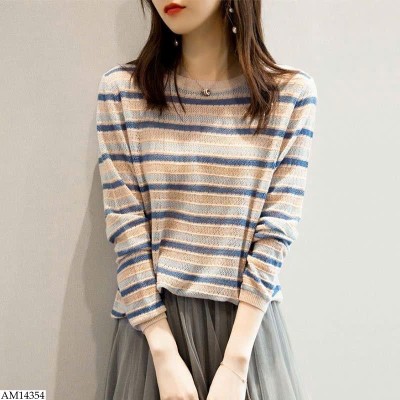 AM14354 ÁO LEN DỆT KIM KẺ MÀU CHO NỮ 