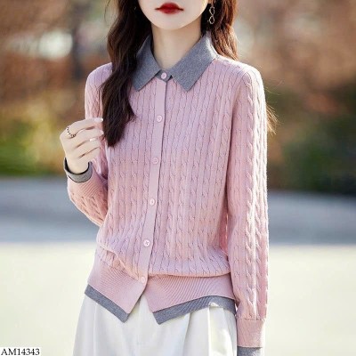 AM14343 ÁO LEN CARDIGAN PHỐI CỔ MÀU  