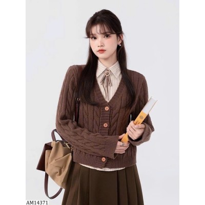 AM14371 ÁO LEN CARDIGAN PHỐI CỔ SƠ MI