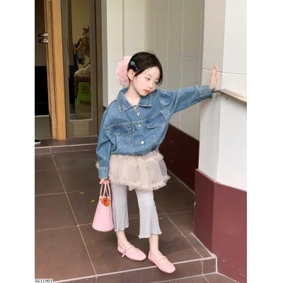 SG11901 SET ÁO KHOÁC JEAN MIX QUẦN ỐNG LOE VOAN