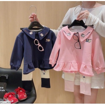 SG11909  SET NỈ HỌA TIẾT HELLO KITTY PHỐI CỔ BÈO CHO BÉ
