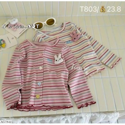 AG7842  ÁO KHOÁC PHỐI KẺ ĐÍNH THỎ CHO BÉ