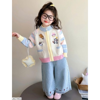 AG7854  ÁO KHOÁC LEN THÊU HỌA TIẾT THÚ CƯNG CHO BÉ