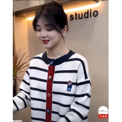 AM14396 ÁO LEN CARDIGAN KẺ NGANG